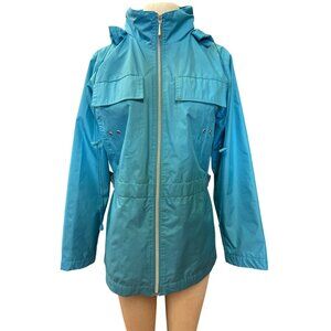 Vintage Totes Aqua Blue Jacket Lightweight Raincoat Jacket Rain Coat Hoodie Oute